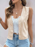 Eyelet Open Front Vest - Trendsi - Flyclothing LLC