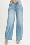 RISEN Mid Rise Wide Barrel Transferable Leg Snap Jeans - Trendsi - Flyclothing LLC