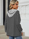 Drawstring Striped Long Sleeve Hoodie - Trendsi - Flyclothing LLC