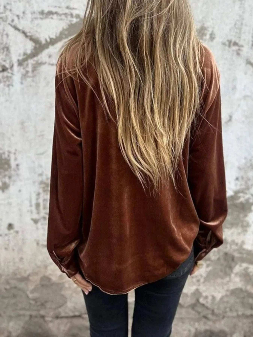Full Size Velvet Button-Up Long Sleeve Shirt Plus Size - Trendsi - Flyclothing LLC