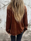 Full Size Velvet Button-Up Long Sleeve Shirt Plus Size - Trendsi - Flyclothing LLC