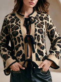 Leopard Print Bow-Tie Front Cropped Cardigan - Trendsi - Flyclothing LLC