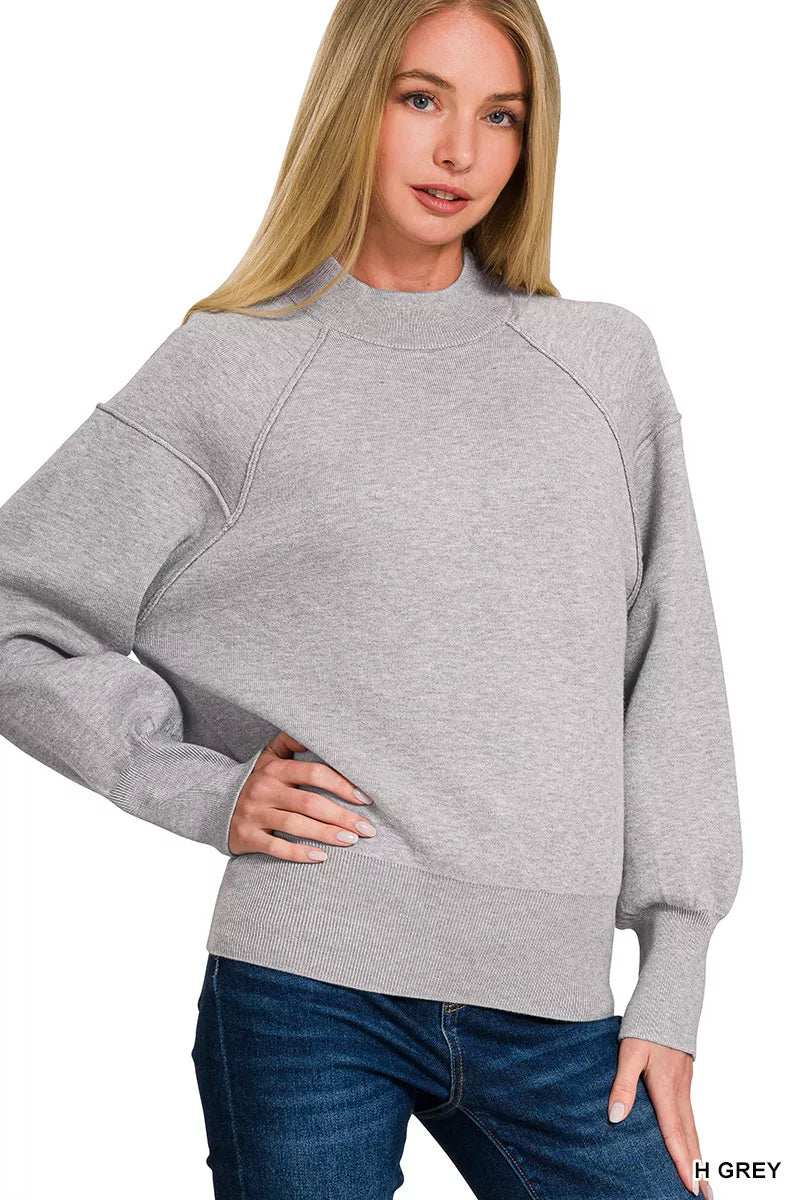 Zenana Viscose Mock Neck Exposed Seam Sweater - Trendsi - Flyclothing LLC