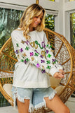 BiBi Fleur De Lis Sleeve Mardi Gras Pullover - Trendsi - Flyclothing LLC