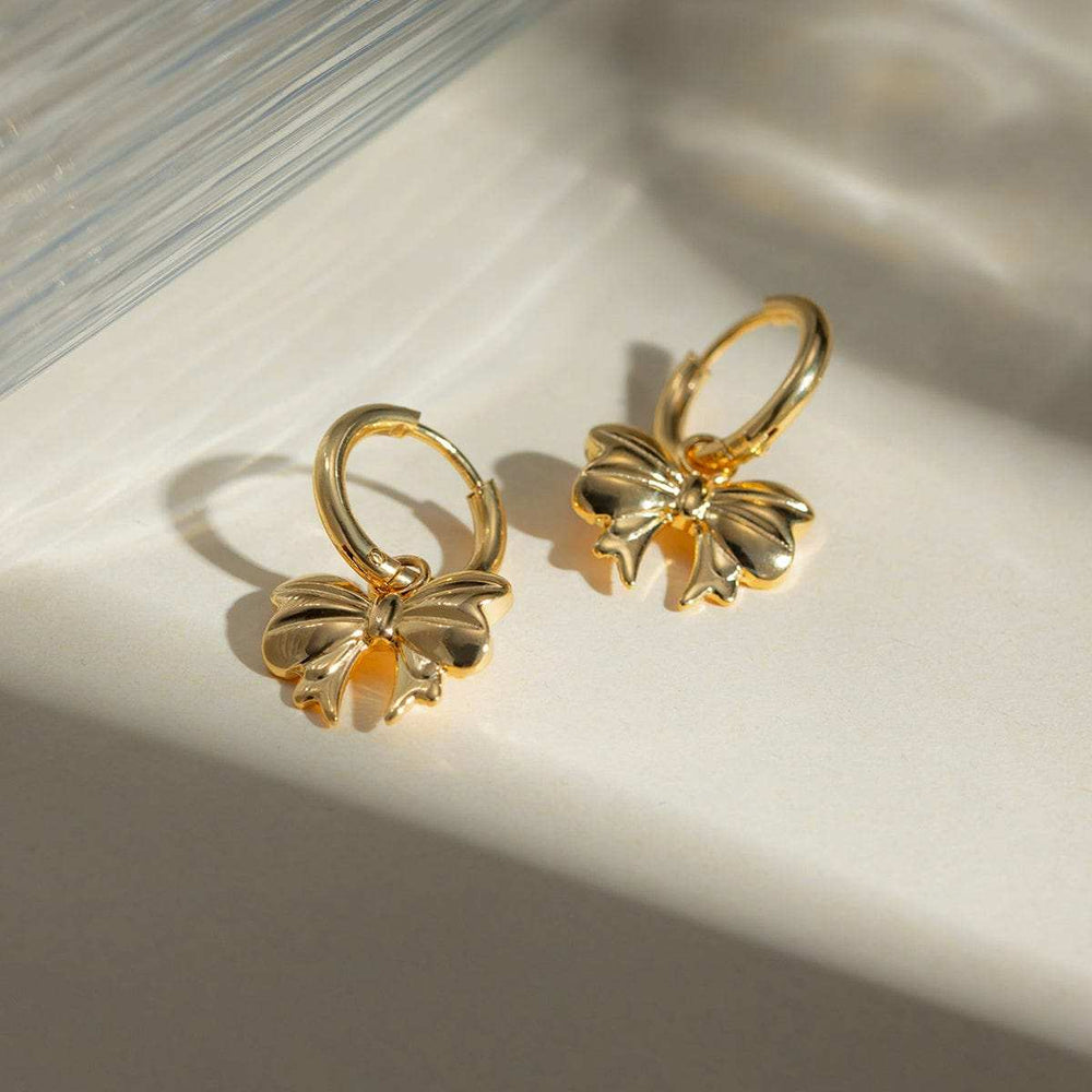 18K Gold-Plated Bow Earrings - Trendsi - Flyclothing LLC