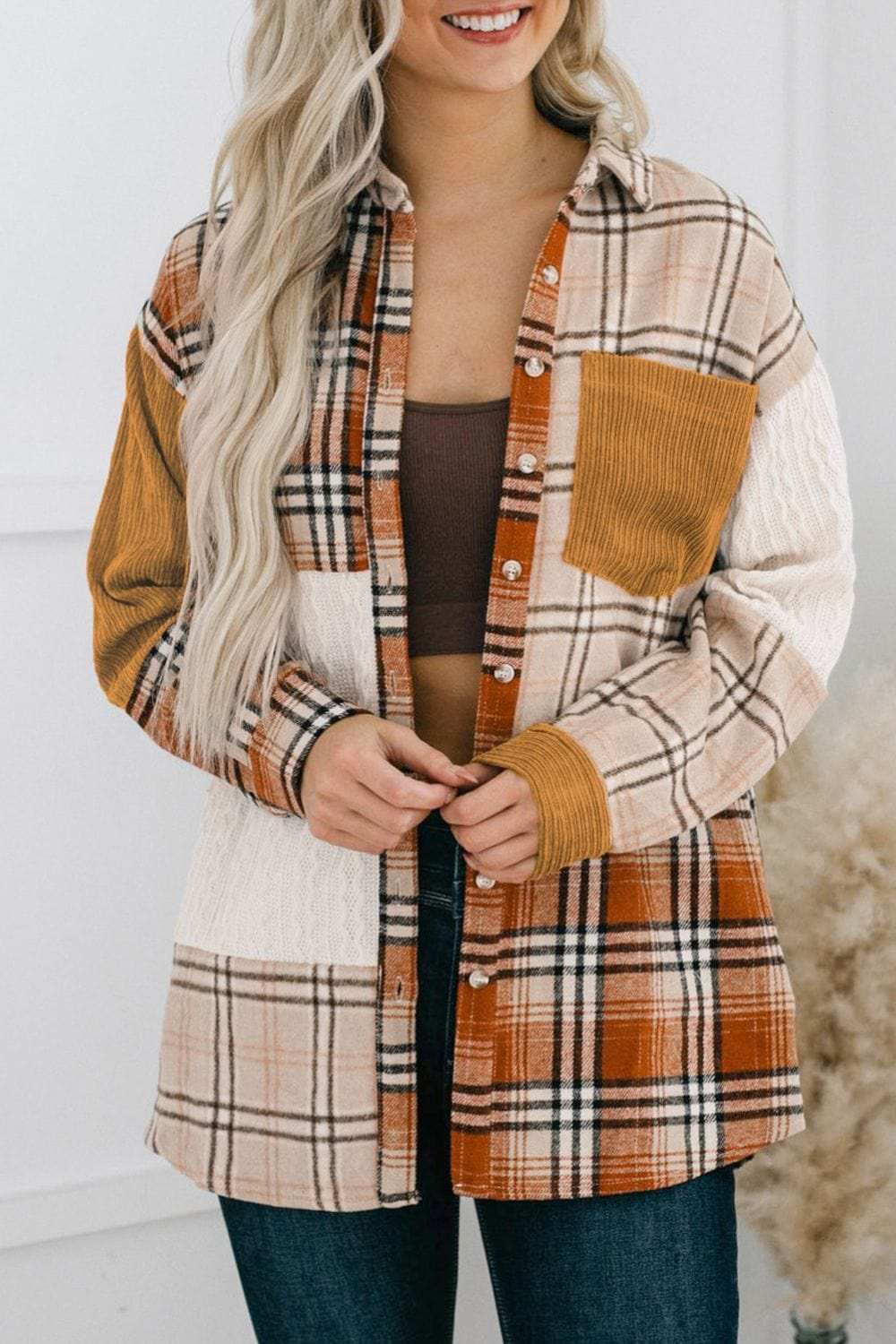 Plaid Button Up Long Sleeve Shacket - Trendsi - Flyclothing LLC