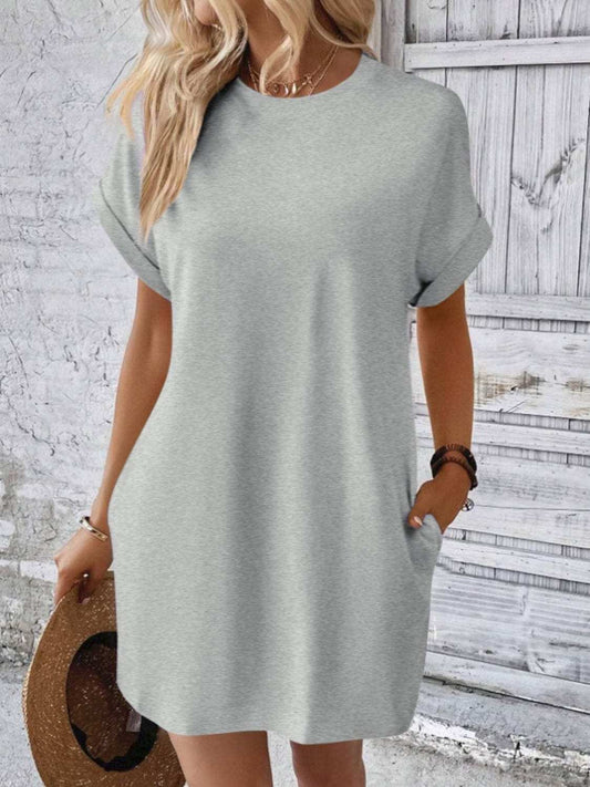 Round Neck Short Sleeve Mini Dress - Trendsi - Flyclothing LLC