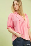Umgee Scalloped Trim Blouse with Puff Sleeves - Trendsi - Flyclothing LLC