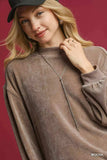 Umgee Velour Crewneck Balloon Sleeve Sweatshirt - Trendsi - Flyclothing LLC