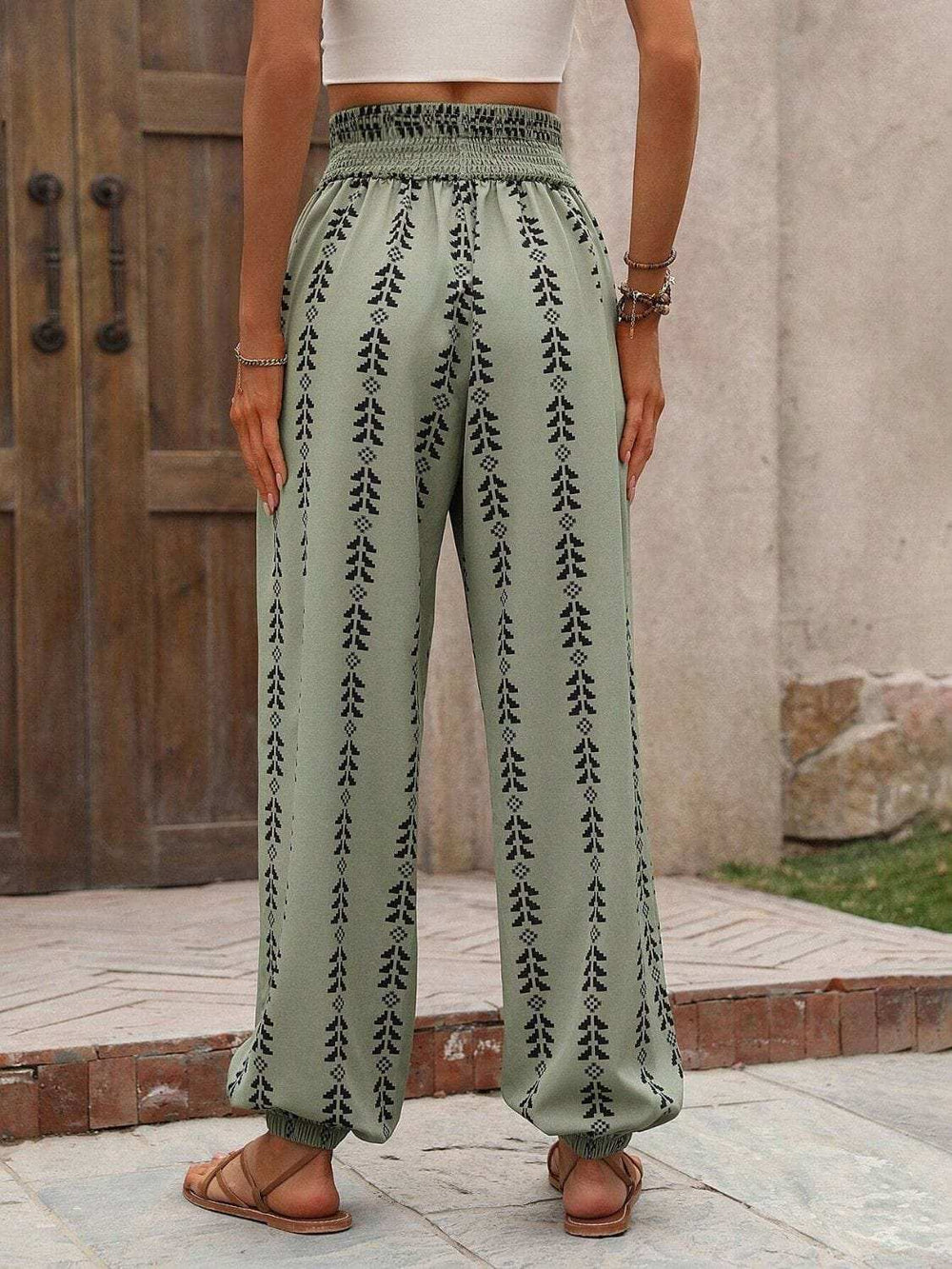 Tied Printed High Waist Pants - Trendsi - Flyclothing LLC