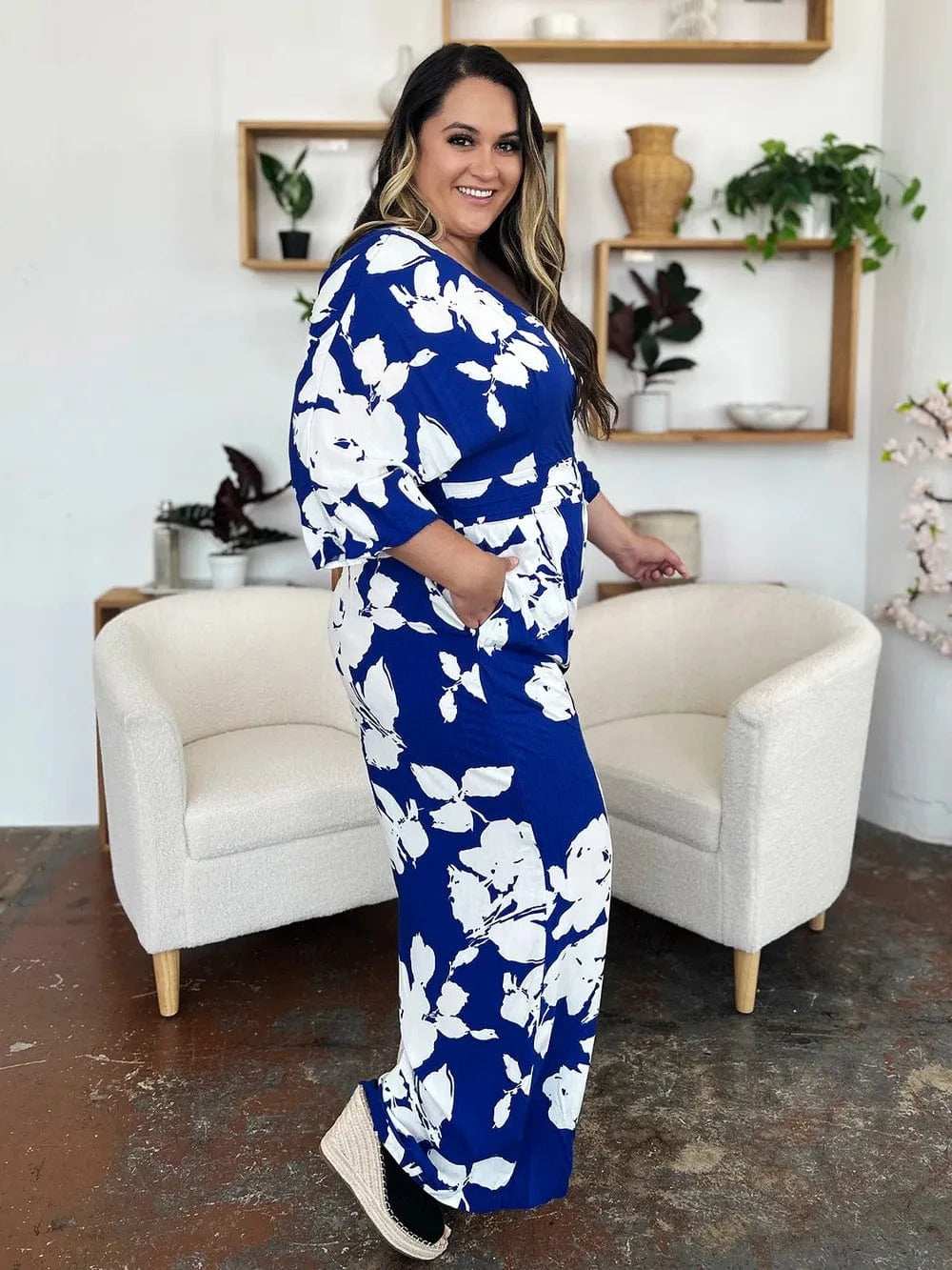 Double Take Full Size Printed Tie Back Wide Leg Jumpsuit - Trendsi - Flyclothing LLC