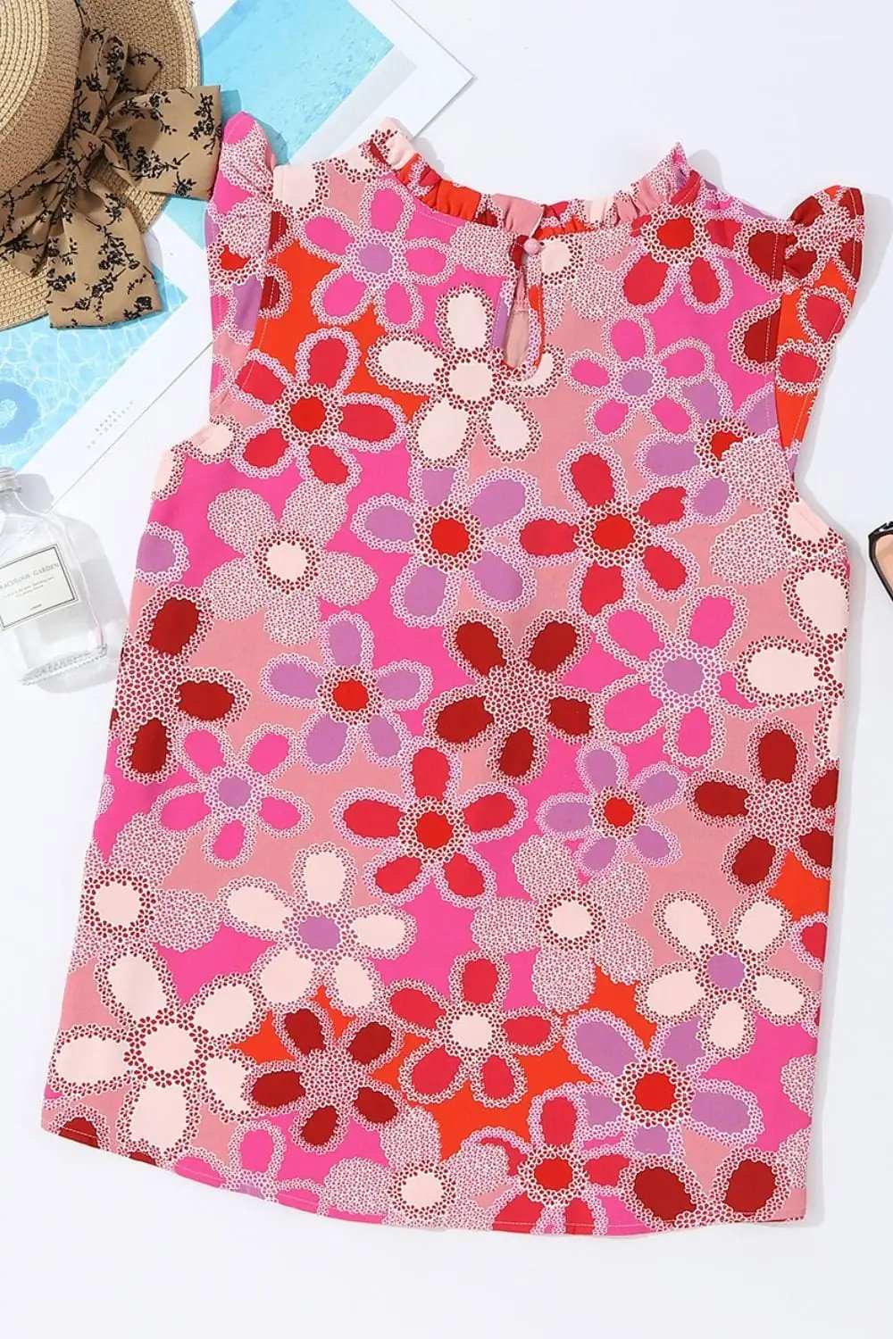 Embroidered Detail Floral Ruffle Cap Sleeve Blouse - Trendsi - Flyclothing LLC