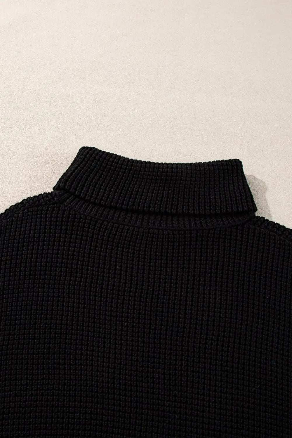 Striped & Checkered Turtleneck Dropped Shoulder Sweater - Trendsi - Flyclothing LLC