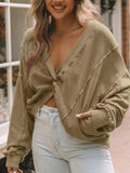 Exposed Seam Twisted V-Neck Sweatshirt - Trendsi - Flyclothing LLC