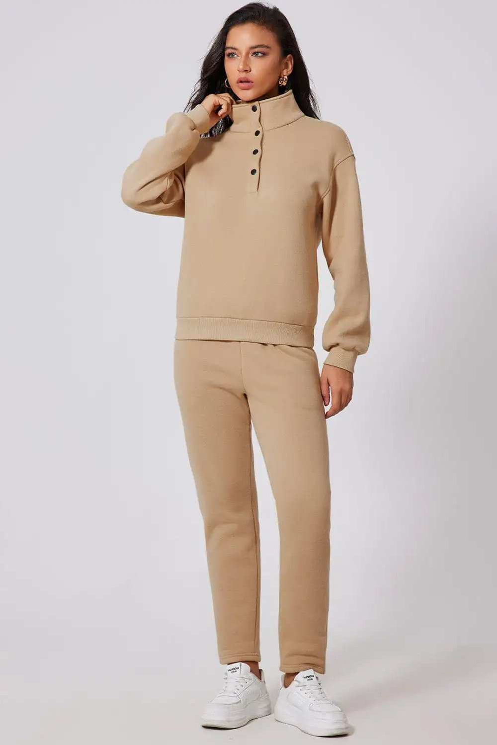 Half Snap Turtleneck Top and Pants Active Set - Trendsi - Flyclothing LLC