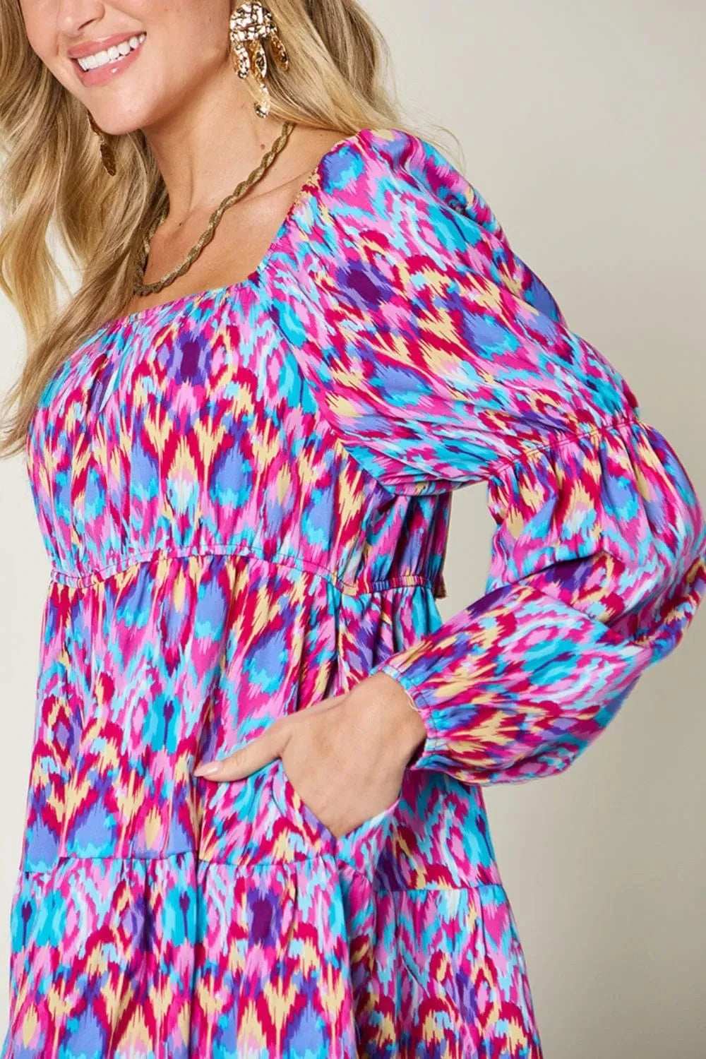 Double Take Full Size Printed Long Sleeve Dress - Trendsi - Flyclothing LLC