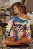 BiBi Tie Dye Terry Top with Sequins And Leopard Block - Trendsi - Flyclothing LLC