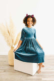 Denim Blue Velvet Twirl Dress - Mila & Rose ® - Flyclothing LLC