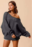SO ME Loose Fit Exposed Seam Slouchy Boucle Sweater - Trendsi - Flyclothing LLC
