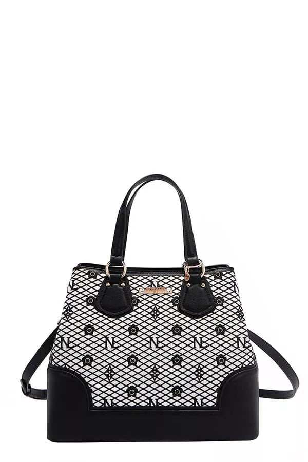 Nicole Lee USA Monogram Pattern Handbag with Rhinestones Decor - Trendsi - Flyclothing LLC