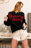 BiBi Game Day Metallic Letter Sweater - Trendsi - Flyclothing LLC