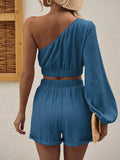 One Shoulder Long Sleeve Top and Shorts Set - Trendsi - Flyclothing LLC