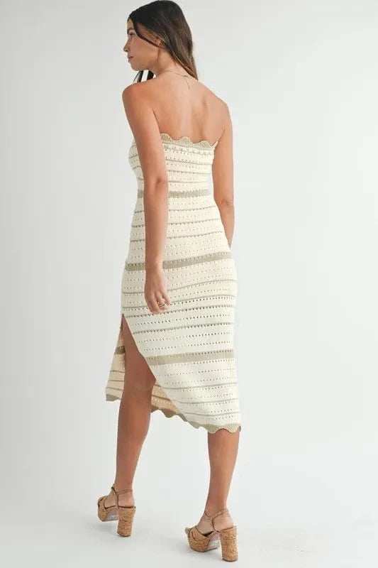 MABLE Contrast Striped Crochet Knit Midi Dress - Trendsi - Flyclothing LLC