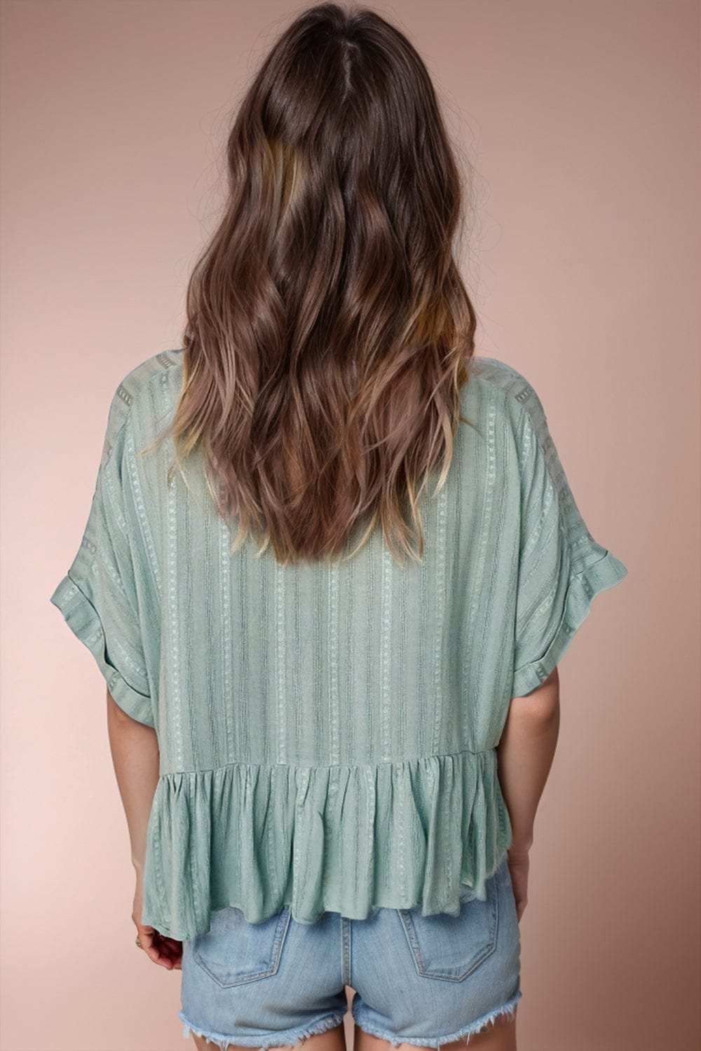 Peplum Round Neck Half Sleeve Blouse - Trendsi - Flyclothing LLC