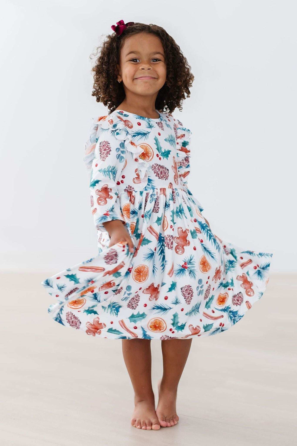 Classic Christmas 3/4 Sleeve Ruffle Twirl Dress - Mila & Rose ® - Flyclothing LLC