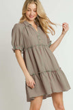 Umgee Full Size Plaid Frill Button Detail Ruffled Short Sleeve Dress Plus Size - Trendsi - Flyclothing LLC