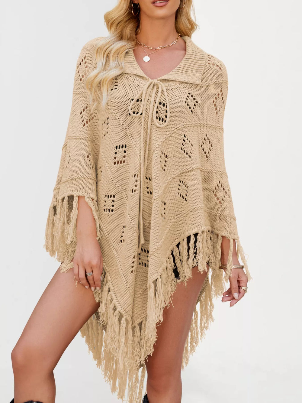 Fringe Openwork Knit Cover Up - Trendsi - Flyclothing LLC