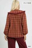 Umgee Full Size Plaid Ruffle Collar Blouse Plus Size - Trendsi - Flyclothing LLC