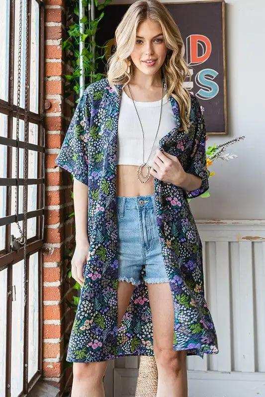 Heimish Full Size Half Sleeve Floral Open Cardigan Plus Size - Trendsi - Flyclothing LLC