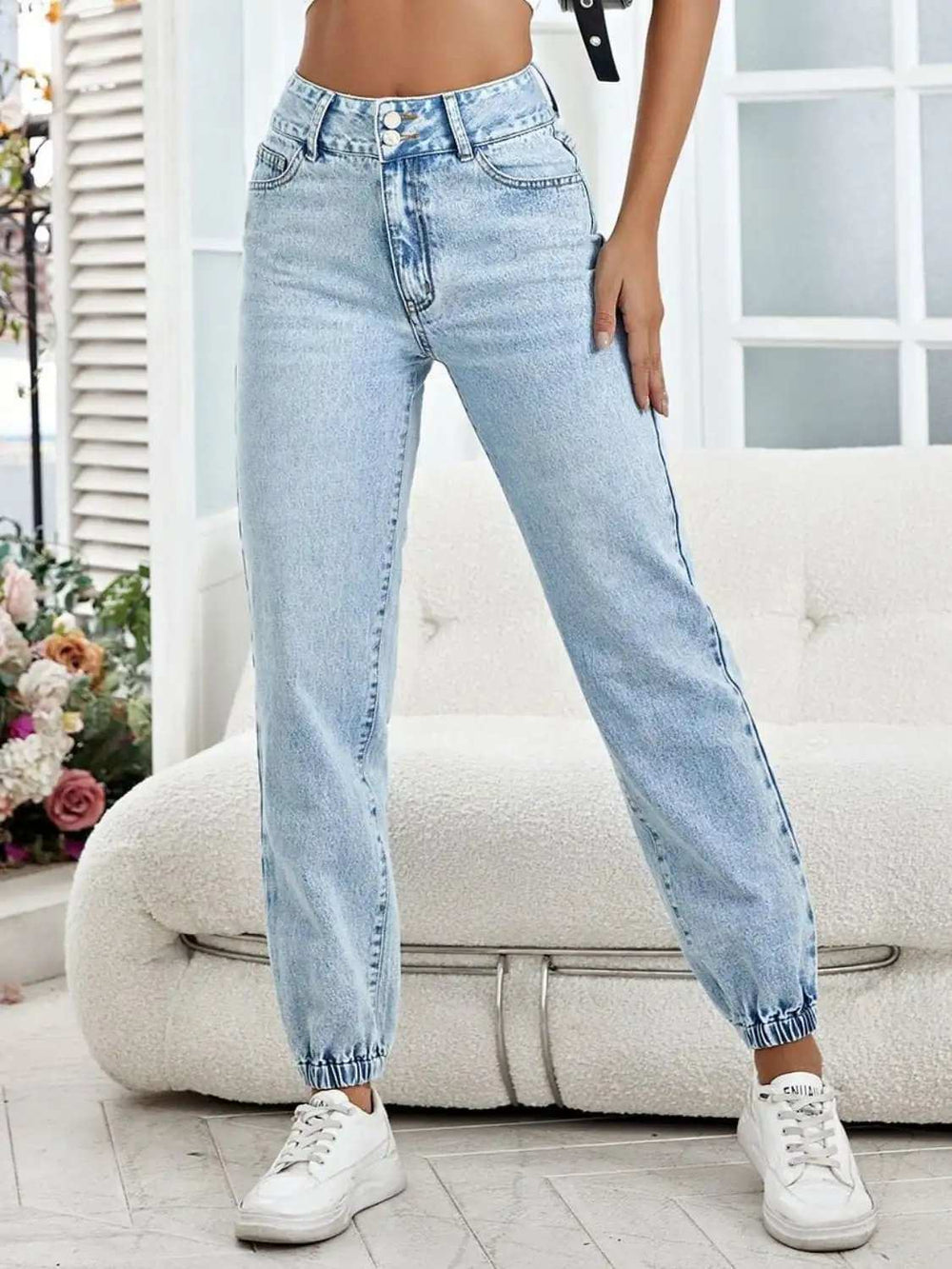 High Waist Jeans with Pockets - Trendsi - Flyclothing LLC