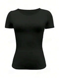 Round Neck Short Sleeve T-Shirt - Trendsi - Flyclothing LLC