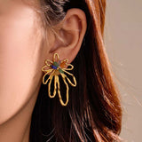18K Gold-Plated Natural Stone Flower Earrings - Trendsi - Flyclothing LLC