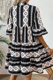 Tiered Printed Notched Half Sleeve Dress - Trendsi - Flyclothing LLC