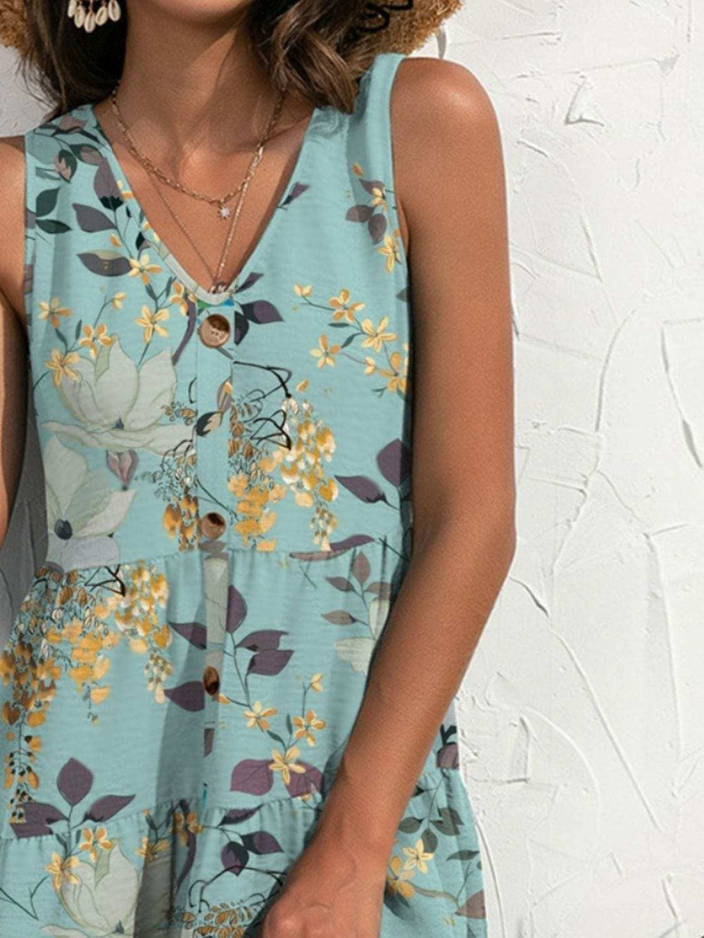 FAM-FAM Printed V-Neck Sleeveless Mini Dress - Trendsi - Flyclothing LLC