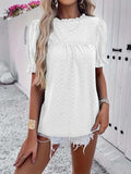 Frill Round Neck Short Sleeve Blouse - Trendsi - Flyclothing LLC