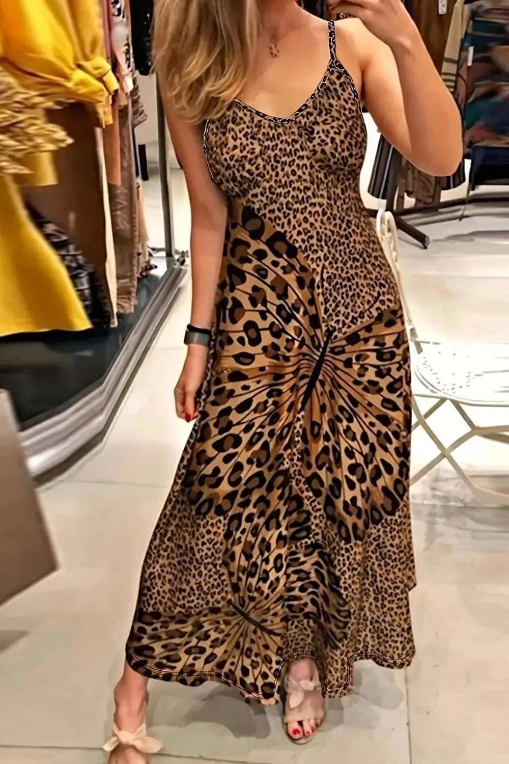 Butterfly Leopard Maxi Cami Dress - Trendsi - Flyclothing LLC