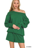 Zenana Fleece Boat Neck Sweatshirt and Shorts Set - Trendsi - Flyclothing LLC
