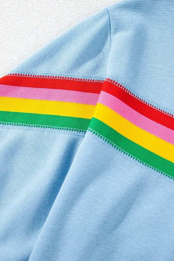 Rainbow Collared Short Sleeve Top and Shorts Set - Trendsi - Flyclothing LLC