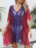 Openwork Contrast V-Neck Cover-Up - Trendsi - Flyclothing LLC