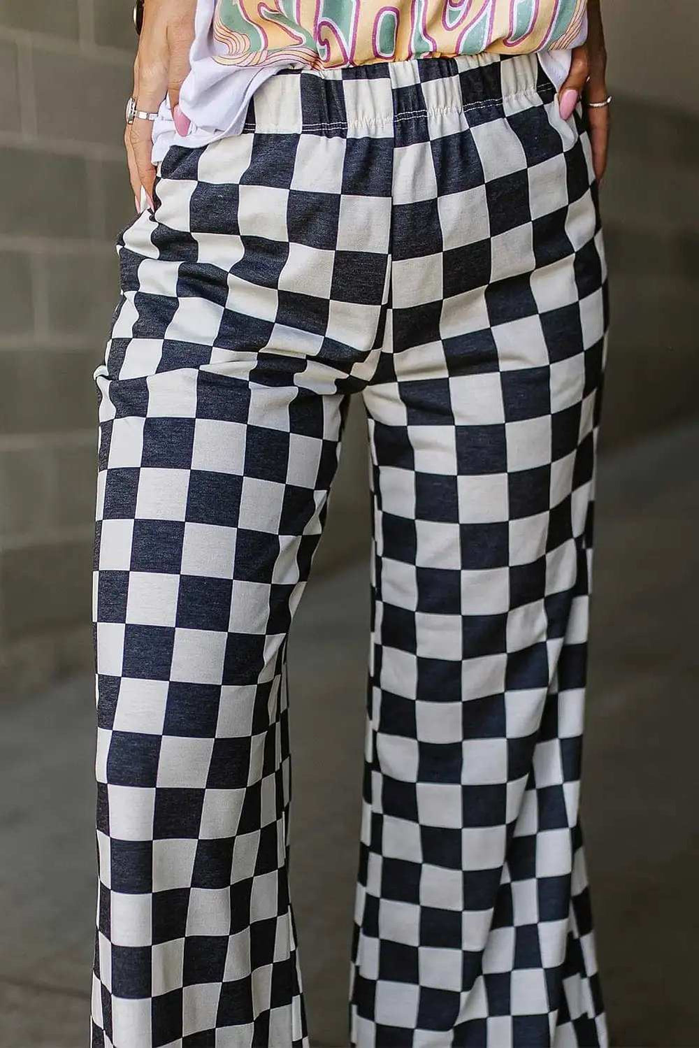 Checkered Wide Leg Pants - Trendsi - Flyclothing LLC