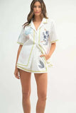 MABLE Embroidered Button Down Shirt and Shorts Set - Trendsi - Flyclothing LLC