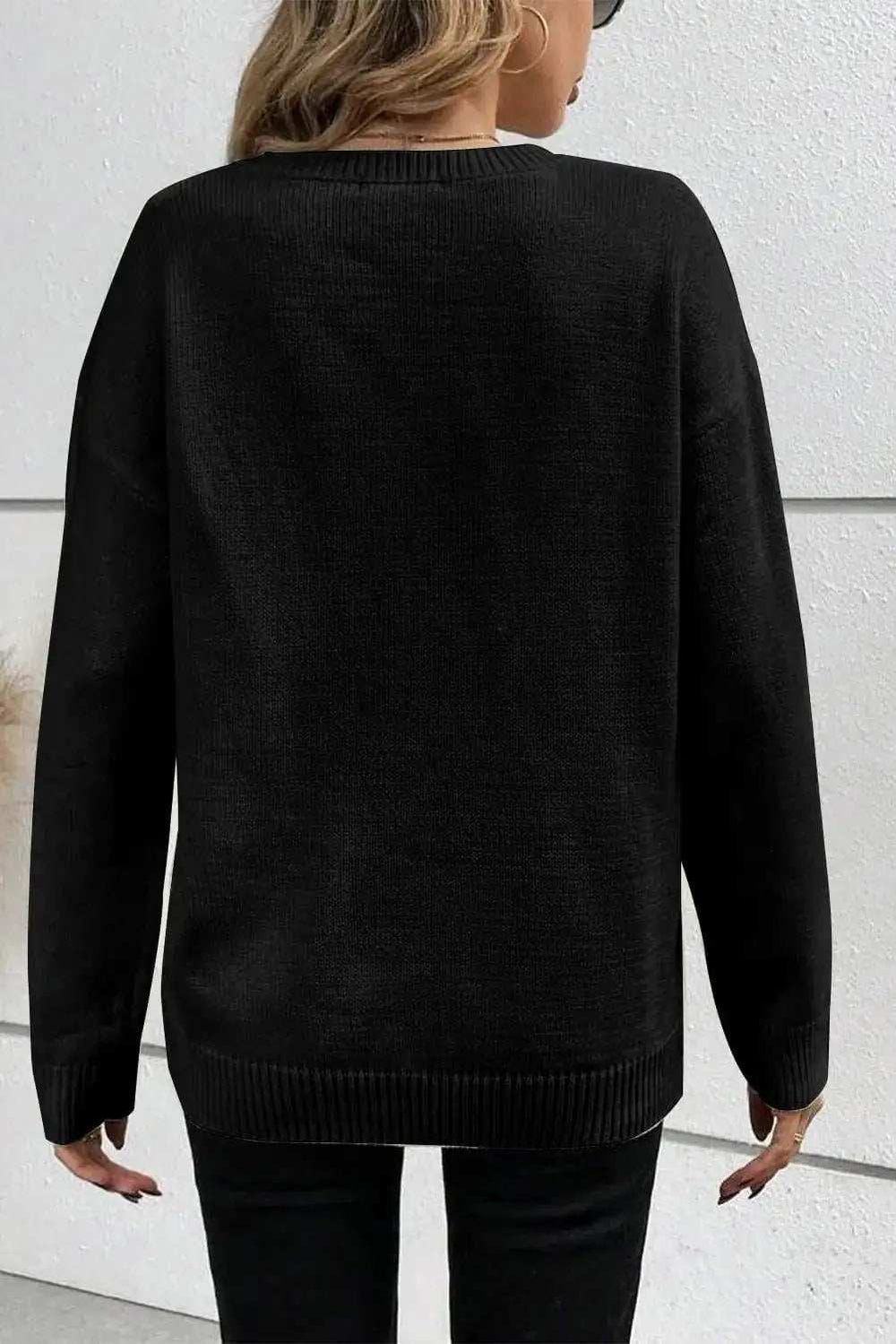 BOO Round Neck Long Sleeve Sweater - Trendsi - Flyclothing LLC