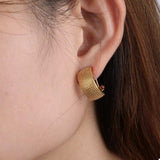 18K Gold-Plated Textured Wide Band Hoop Earrings - Trendsi - Flyclothing LLC