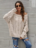 Cable Knit Openwork Off-Shoulder Sweater - Trendsi - Flyclothing LLC