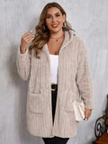 Plus Size Open Front Long Sleeve Hooded Fuzzy Jacket - Trendsi - Flyclothing LLC