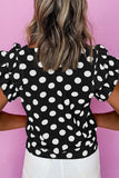 Polka Dot V-Neck Ruffle Cap Sleeve Blouse - Trendsi - Flyclothing LLC